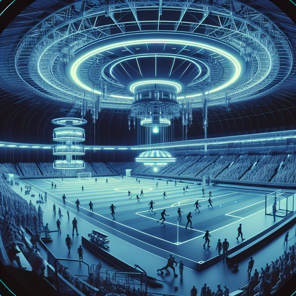 Imagine capturing a stunning infrared photograph of a high-tech sports facility where cutting-edge technology is revolutionizing the way athletes train and compete. The infrared filter reveals the hidden energy and intensity of the athletes in action, highlighting the intersection of science, technology, and sports in a visually captivating way.