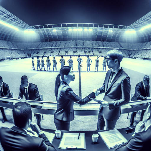 Imagine capturing the intensity and passion of a high stakes business meeting through the lens of infrared photography. Show the adrenaline-filled moments of a sports executive negotiating a multi-million dollar deal on the sidelines of a soccer game, with players and spectators blurred in the background. Let the vibrant colors and unique perspective of infrared photography bring this high-pressure business transaction to life in a way that truly captures the intersection of sports and business.