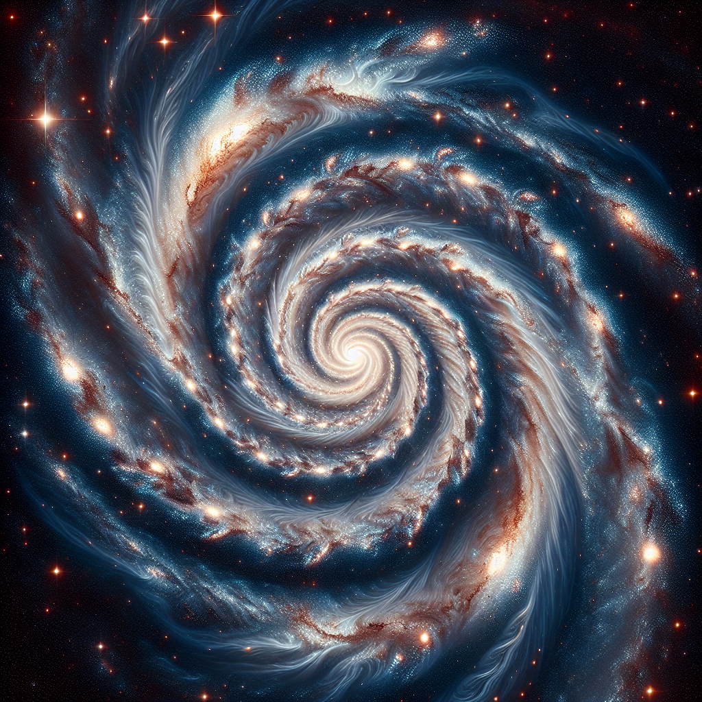 Create an image of a swirling galaxy seen through an infrared lens, where the stars appear to be melting and shifting, creating an optical illusion of a never-ending cosmic dance.