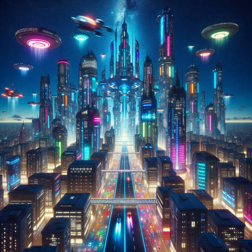 Create an image of a futuristic floating city where the main mode of transport is flying cars zooming through neon-lit streets high above the ground.