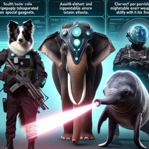 Imagine a futuristic world where animals have evolved to become heroic protectors of Earth, using their advanced scientific abilities to defend against threats from outer space. Create an image of a team of super-intelligent animals, each with unique powers and gadgets, working together to save the planet from an alien invasion.