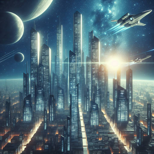 In a futuristic city on a planet yet to be explored, towering skyscrapers reach up towards the stars as sleek, advanced spaceships launch into the unknown depths of space, blending the realms of science fiction and city living in a harmonious, breathtaking display of human ingenuity and exploration. Create an image that captures the awe and wonder of this innovative cityscape, where the boundaries between science and urban life are blurred in a dazzling display of technological achievement.