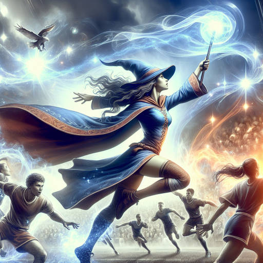 Create an image of a heroic wizard competing in a magical sports tournament, using their powerful spells and athleticism to outshine their competitors and claim victory.