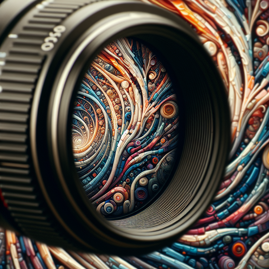 Capture a close-up macro shot of intricate paint strokes on a canvas using a high-tech camera lens, showcasing the fusion of art and technics in a single frame.