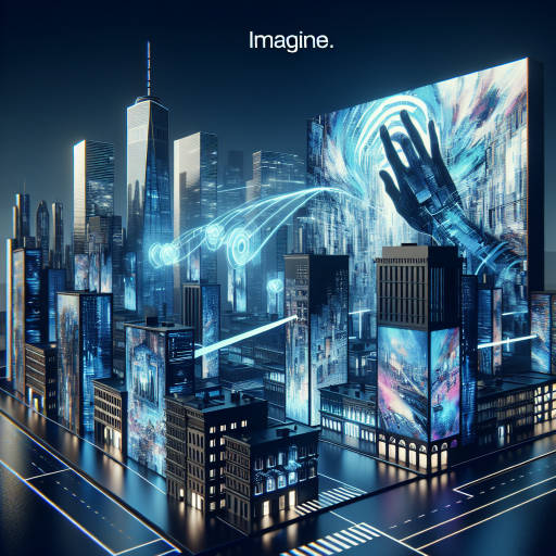 Create an image of a futuristic cityscape where optical illusions and street art seamlessly blend together, with interactive technology integrated into every corner - imagine holographic murals that change as you walk by, digital graffiti that responds to touch, and buildings that morph and shift in appearance depending on the viewer's perspective.