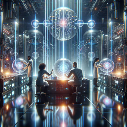 Create an image of a futuristic laboratory where a team of scientists are conducting experiments on levitating, glowing orbs that emit colorful beams of light, creating a surreal and otherworldly atmosphere.