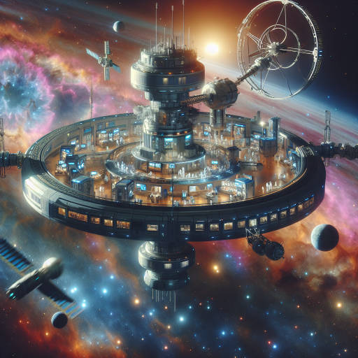 Imagine a futuristic space station orbiting a distant planet, with advanced telescopes and laboratories conducting groundbreaking scientific research on the origins of the universe.