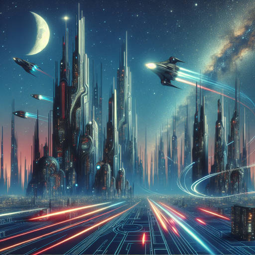 Create an image of a futuristic cityscape on an alien planet, with towering skyscrapers reaching towards the stars and sleek spacecrafts zooming through the sky. The buildings are adorned with intricate art installations and vibrant street art, showcasing the culture and creativity of this otherworldly metropolis.