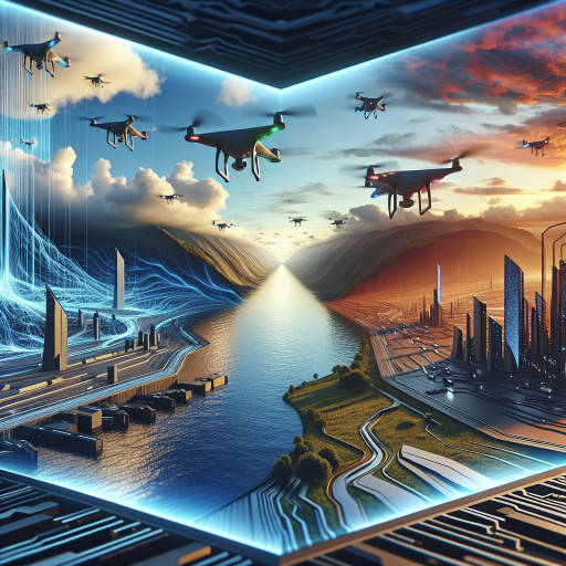 Imagine a futuristic world where drones equipped with advanced optical illusion technology capture breathtaking photographs that challenge the viewers' perceptions of reality. Create an image that combines cutting-edge drone photography techniques with mind-bending optical illusions to create a truly unique and mesmerizing visual experience. Let your imagination run wild as you explore the endless possibilities of this technological and creative fusion.