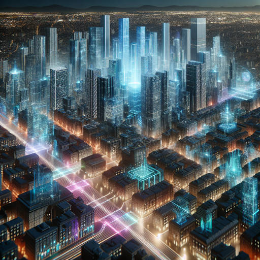 Create an image of a futuristic cityscape where buildings are adorned with mind-bending optical illusions created by cutting-edge science and technology, transforming the streets into a mesmerizing outdoor art gallery.